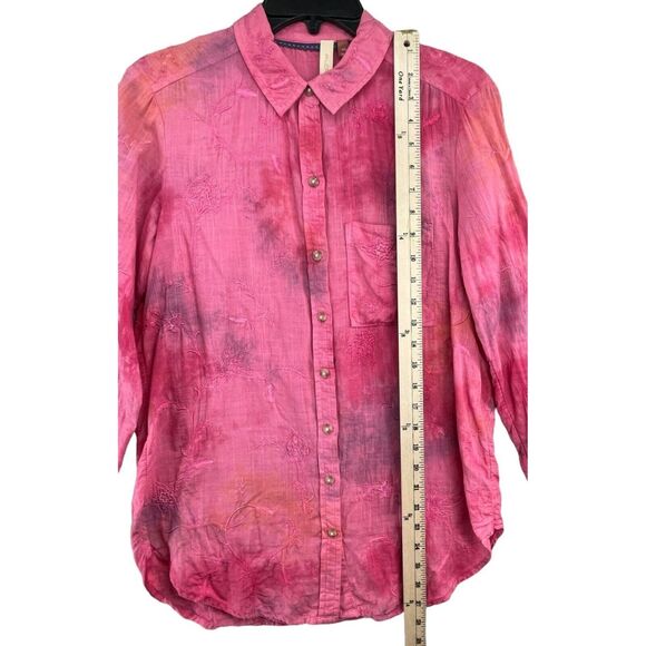 Anthropologie Pilcro Shirt Womens XS Pink Tie Dye Embroidered Floral Button Top - Picture 5 of 12